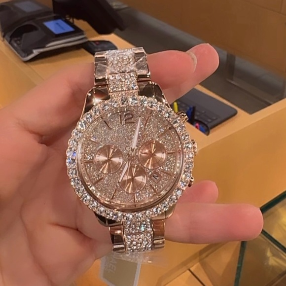 NEW AUTHENTIC MICHAEL KORS LAYTON ROSE GOLD CRYSTALS GLYTZ WOMEN'S MK7285 WATCH - Picture 4 of 4